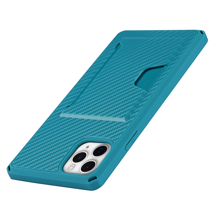 For iPhone 11 Pro Max Carbon Fiber Armor Shockproof TPU + PC Hard Case with Card Slot Holder