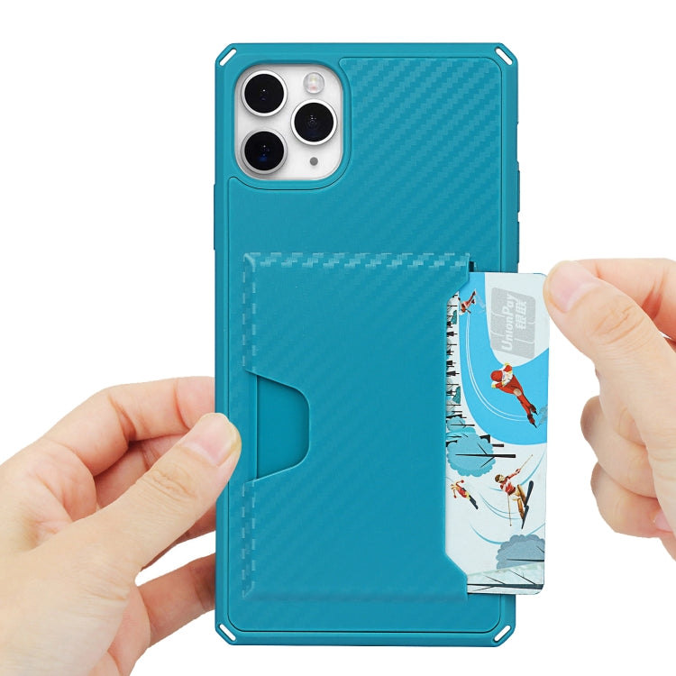 For iPhone 11 Pro Max Carbon Fiber Armor Shockproof TPU + PC Hard Case with Card Slot Holder