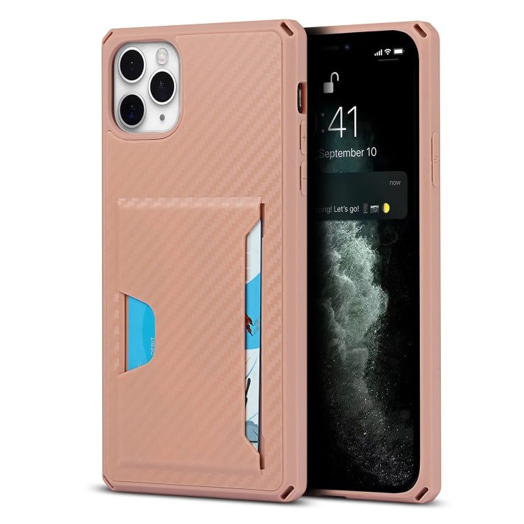 For iPhone 11 Pro Max Carbon Fiber Armor Shockproof TPU + PC Hard Case with Card Slot Holder