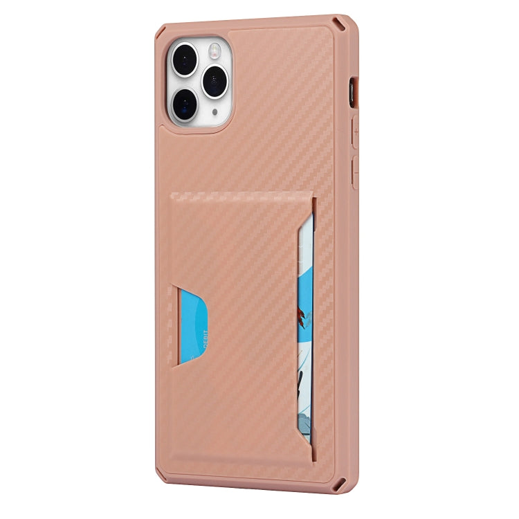 For iPhone 11 Pro Max Carbon Fiber Armor Shockproof TPU + PC Hard Case with Card Slot Holder