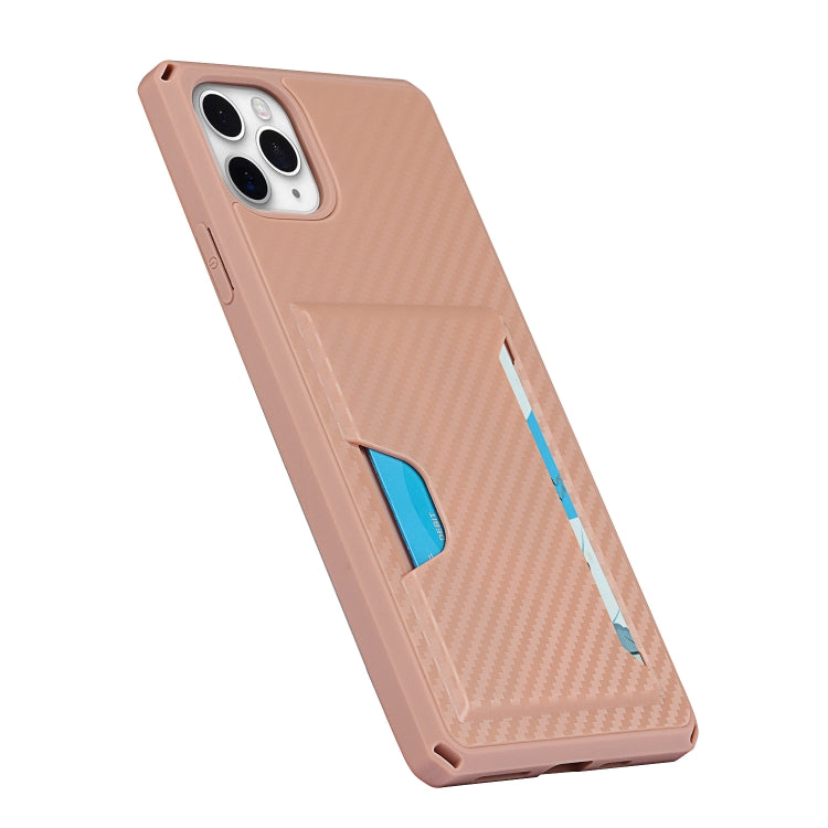 For iPhone 11 Pro Max Carbon Fiber Armor Shockproof TPU + PC Hard Case with Card Slot Holder