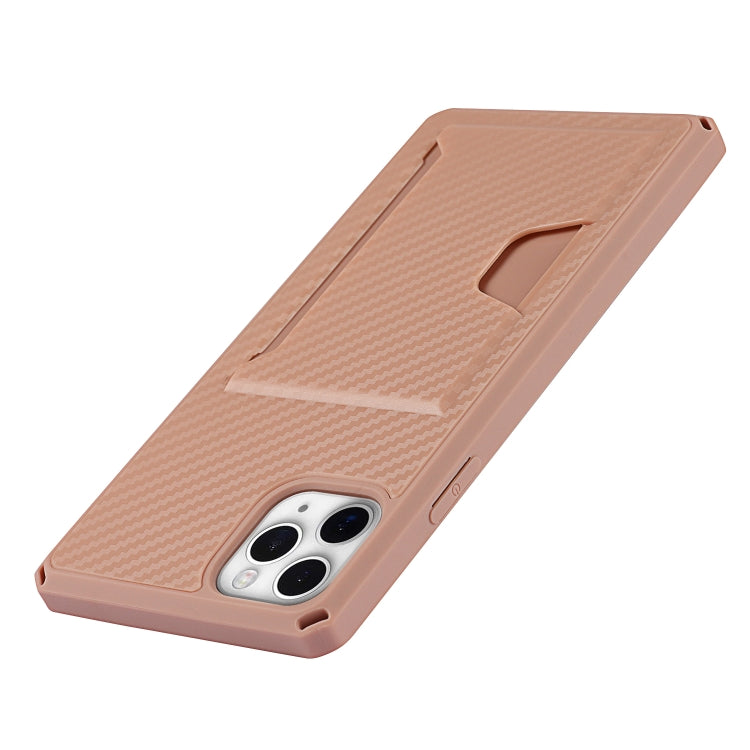 For iPhone 11 Pro Max Carbon Fiber Armor Shockproof TPU + PC Hard Case with Card Slot Holder