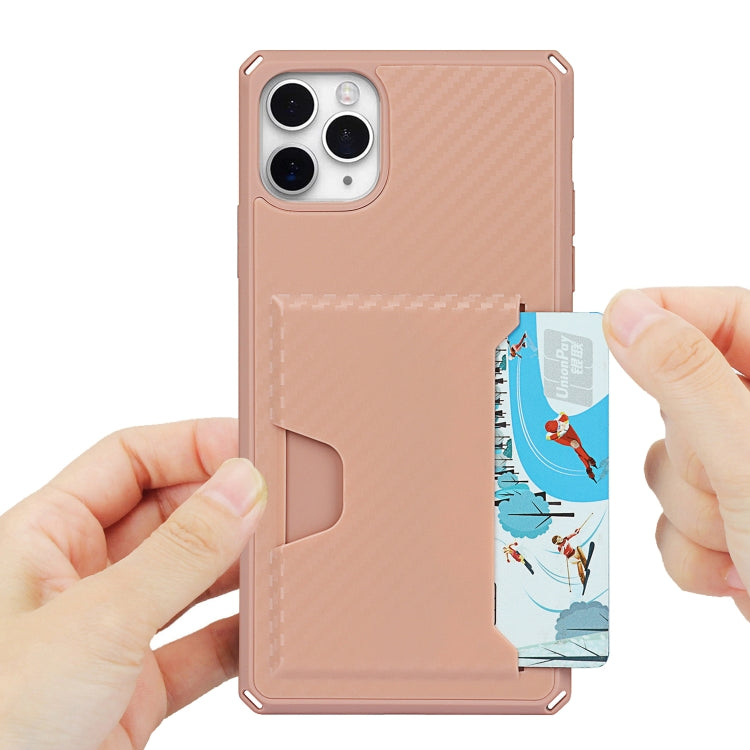 For iPhone 11 Pro Max Carbon Fiber Armor Shockproof TPU + PC Hard Case with Card Slot Holder