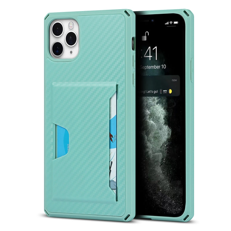 For iPhone 11 Pro Max Carbon Fiber Armor Shockproof TPU + PC Hard Case with Card Slot Holder