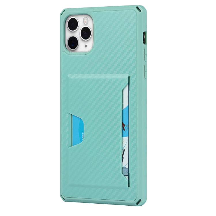 For iPhone 11 Pro Max Carbon Fiber Armor Shockproof TPU + PC Hard Case with Card Slot Holder