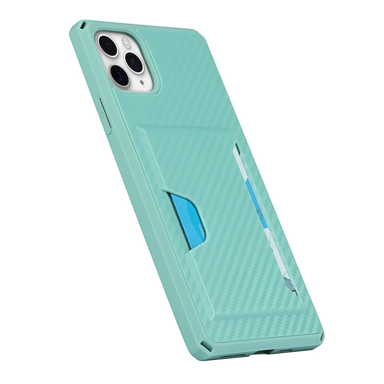 For iPhone 11 Pro Max Carbon Fiber Armor Shockproof TPU + PC Hard Case with Card Slot Holder