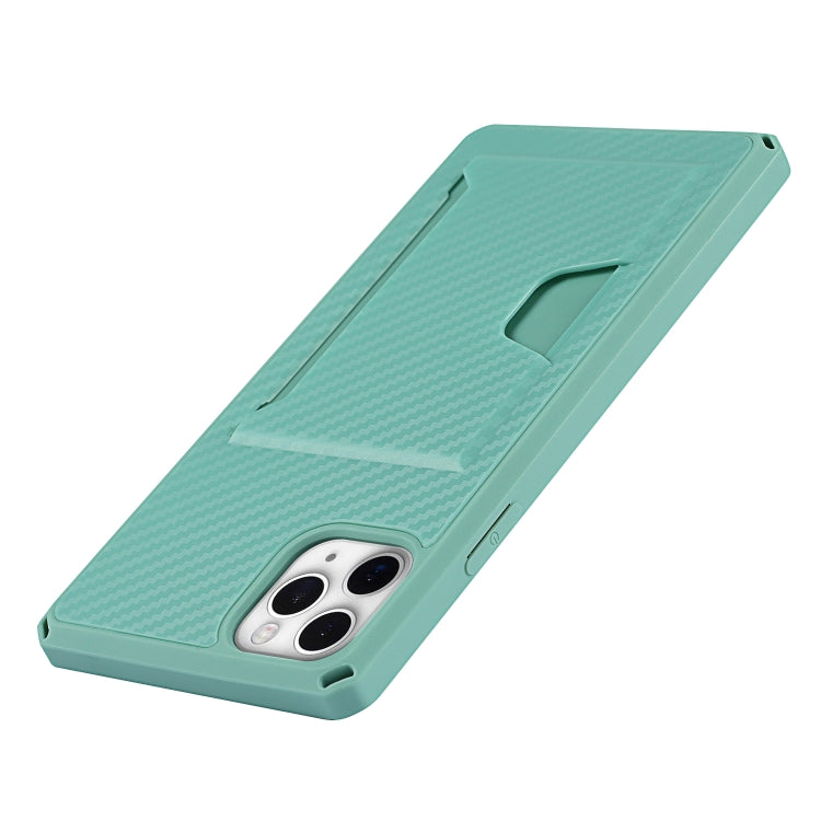For iPhone 11 Pro Max Carbon Fiber Armor Shockproof TPU + PC Hard Case with Card Slot Holder