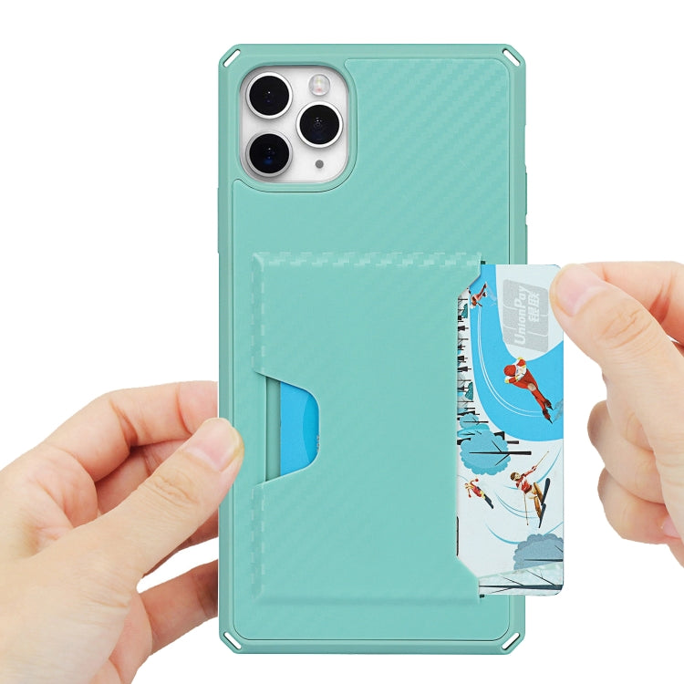 For iPhone 11 Pro Max Carbon Fiber Armor Shockproof TPU + PC Hard Case with Card Slot Holder
