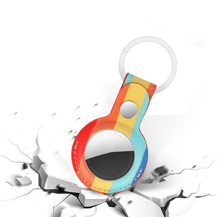 Rainbow Anti-scratch PU Shockproof Protective Cover Case with Keychain Ring Loop For AirTag