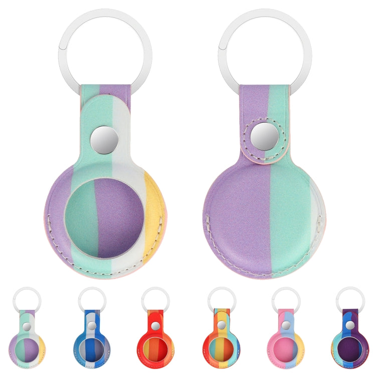 Rainbow Anti-scratch PU Shockproof Protective Cover Case with Keychain Ring Loop For AirTag