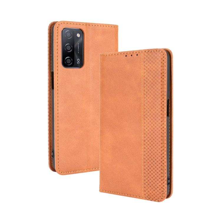 For OPPO A55 5G / A53s 5G Magnetic Buckle Retro Crazy Horse Texture Horizontal Flip Leather Case with Holder & Card Slots & Photo Frame