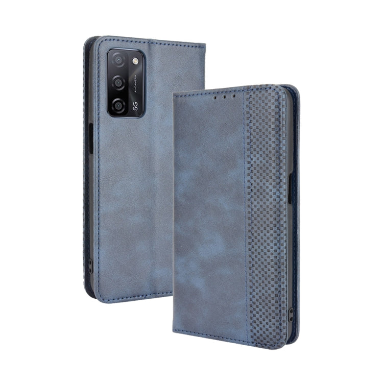 For OPPO A55 5G / A53s 5G Magnetic Buckle Retro Crazy Horse Texture Horizontal Flip Leather Case with Holder & Card Slots & Photo Frame