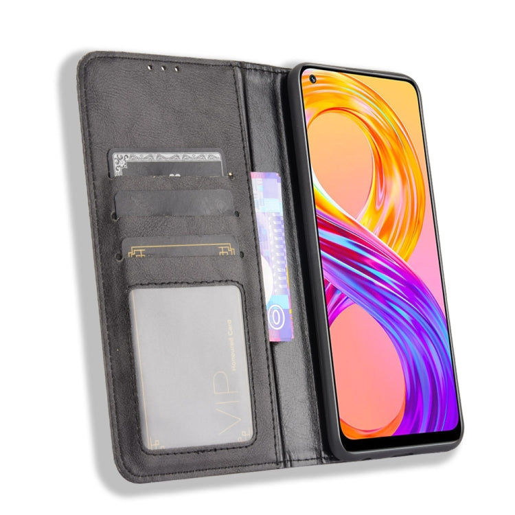 For OPPO Realme 8 4G / Realme 8 Pro 4G Magnetic Buckle Retro Crazy Horse Texture Horizontal Flip Leather Case with Holder & Card Slots & Photo Frame