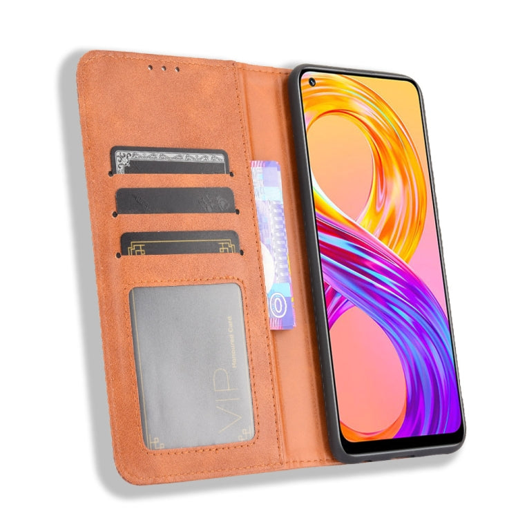 For OPPO Realme 8 4G / Realme 8 Pro 4G Magnetic Buckle Retro Crazy Horse Texture Horizontal Flip Leather Case with Holder & Card Slots & Photo Frame