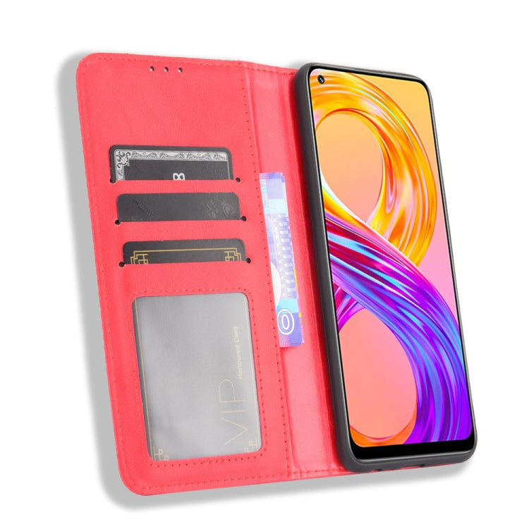 For OPPO Realme 8 4G / Realme 8 Pro 4G Magnetic Buckle Retro Crazy Horse Texture Horizontal Flip Leather Case with Holder & Card Slots & Photo Frame