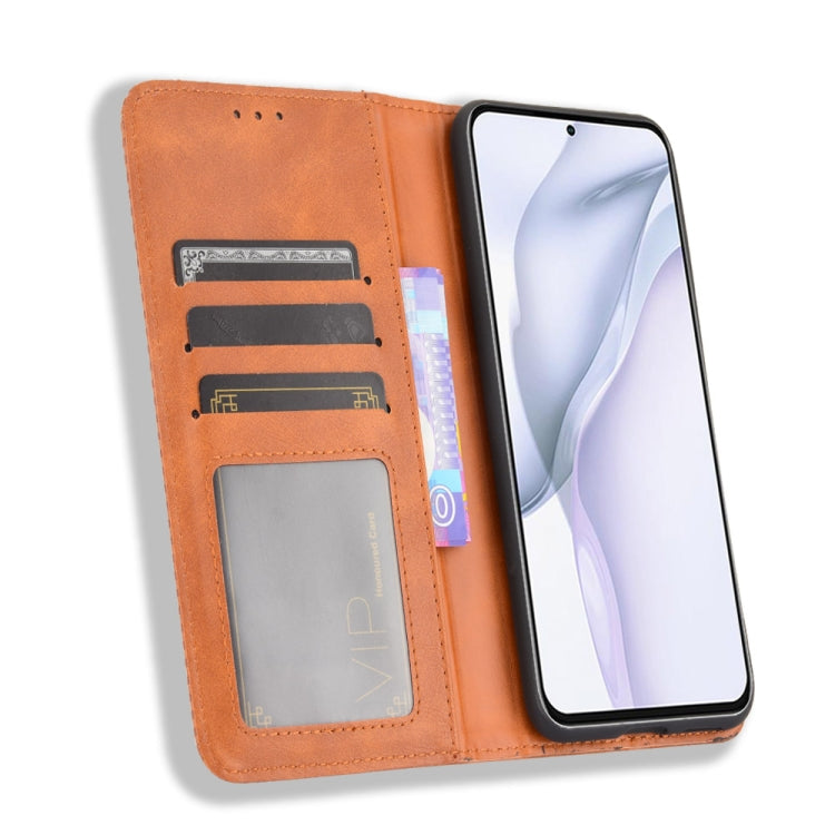 For Huawei P50 Magnetic Buckle Retro Crazy Horse Texture Horizontal Flip Leather Case with Holder & Card Slots & Photo Frame