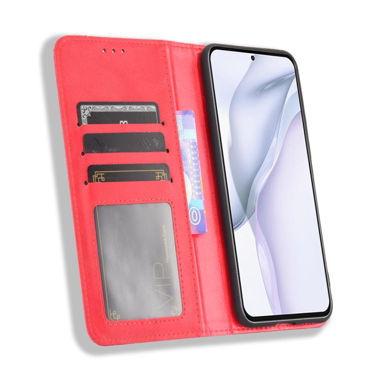 For Huawei P50 Magnetic Buckle Retro Crazy Horse Texture Horizontal Flip Leather Case with Holder & Card Slots & Photo Frame
