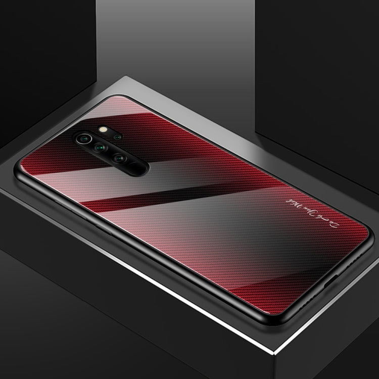 For Xiaomi Redmi Note 8 Pro Carbon Fiber Texture Gradient Color Glass Case