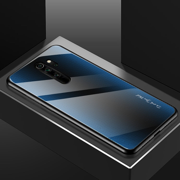For Xiaomi Redmi Note 8 Pro Carbon Fiber Texture Gradient Color Glass Case