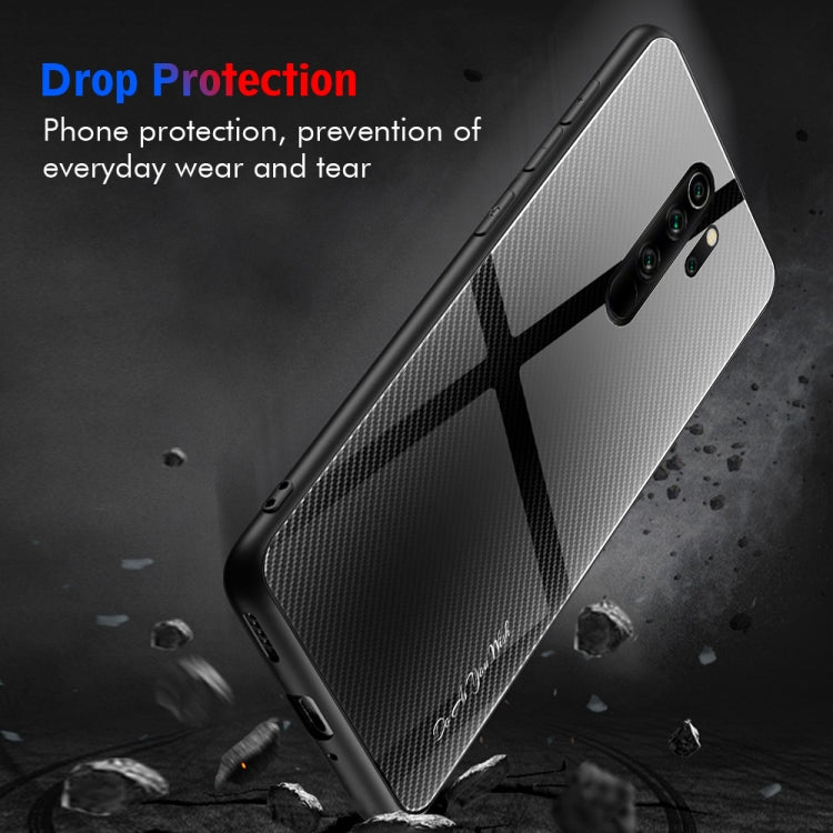 For Xiaomi Redmi Note 8 Pro Carbon Fiber Texture Gradient Color Glass Case
