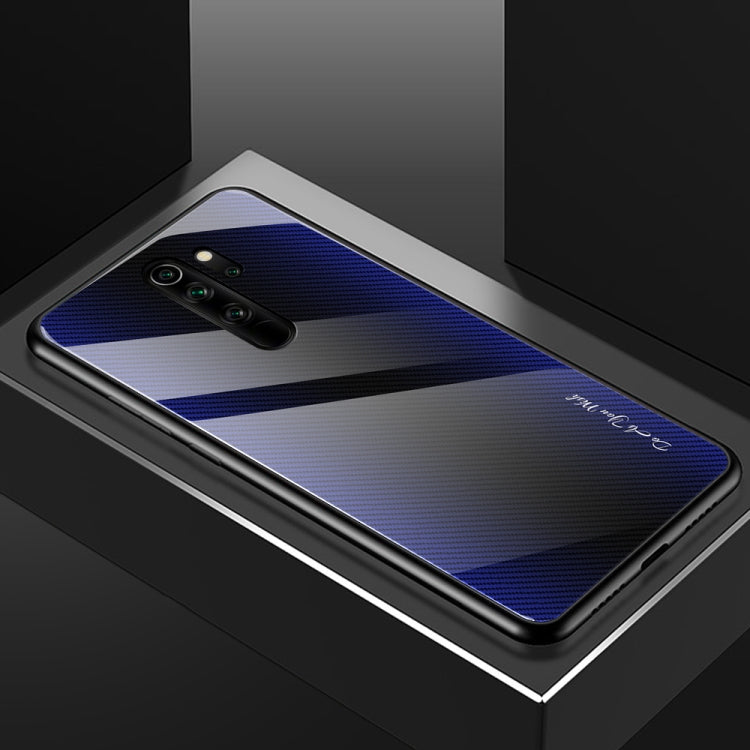 For Xiaomi Redmi Note 8 Pro Carbon Fiber Texture Gradient Color Glass Case