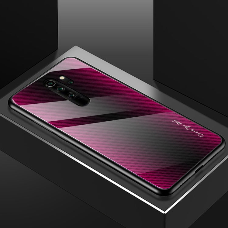For Xiaomi Redmi Note 8 Pro Carbon Fiber Texture Gradient Color Glass Case