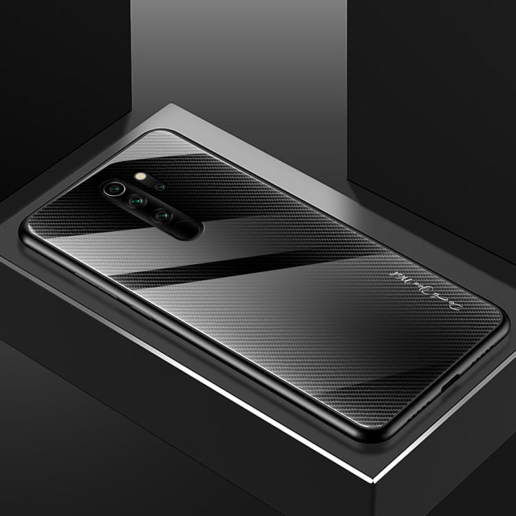 For Xiaomi Redmi Note 8 Pro Carbon Fiber Texture Gradient Color Glass Case