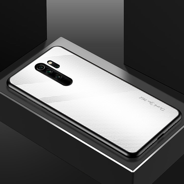 For Xiaomi Redmi Note 8 Pro Carbon Fiber Texture Gradient Color Glass Case