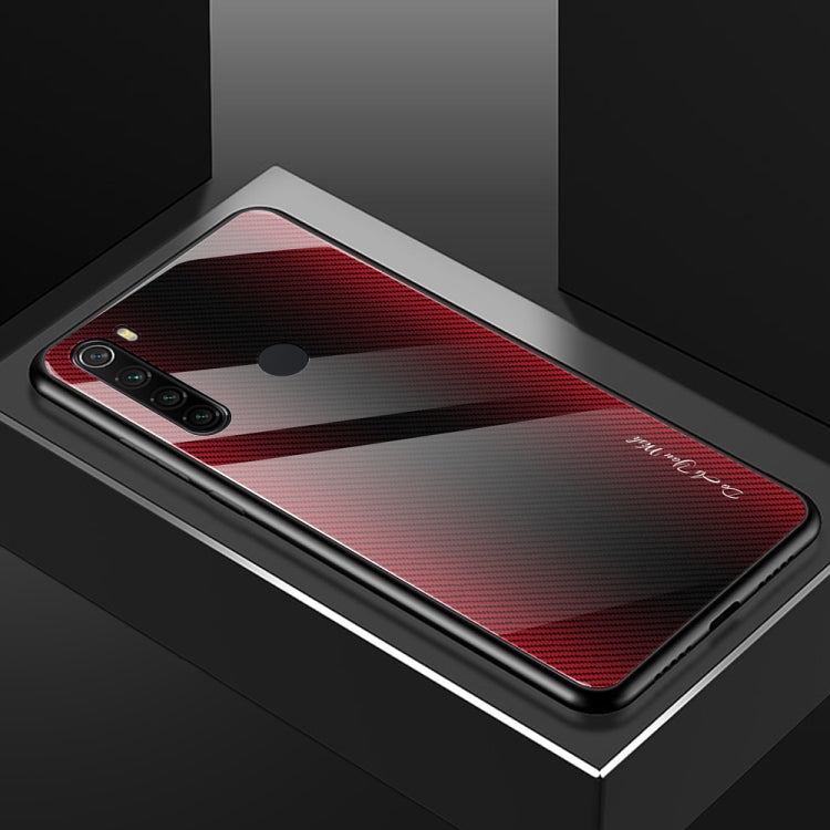 For Xiaomi Redmi Note 8 Carbon Fiber Texture Gradient Color Glass Case