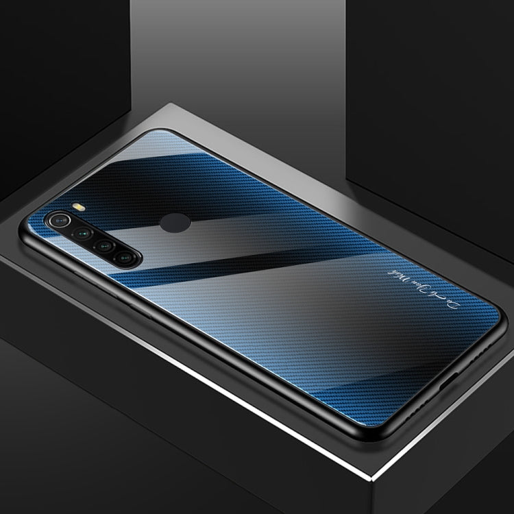 For Xiaomi Redmi Note 8 Carbon Fiber Texture Gradient Color Glass Case