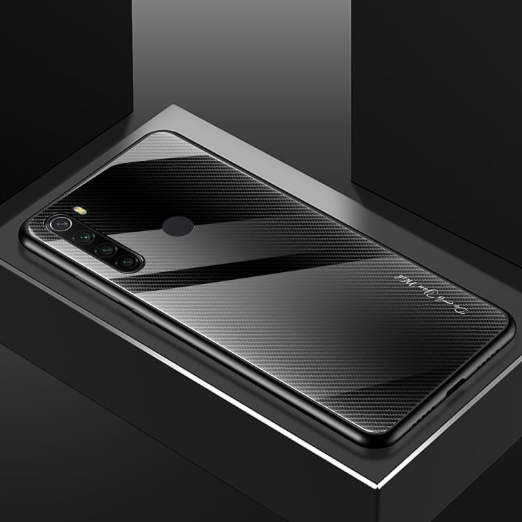 For Xiaomi Redmi Note 8 Carbon Fiber Texture Gradient Color Glass Case