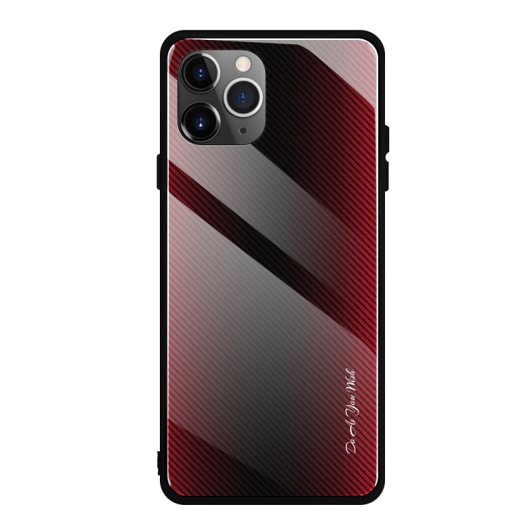 For iPhone 11 Pro Carbon Fiber Texture Gradient Color Glass Case