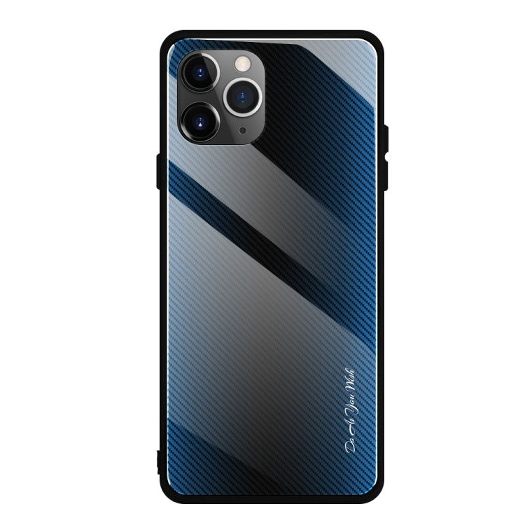 For iPhone 11 Pro Carbon Fiber Texture Gradient Color Glass Case