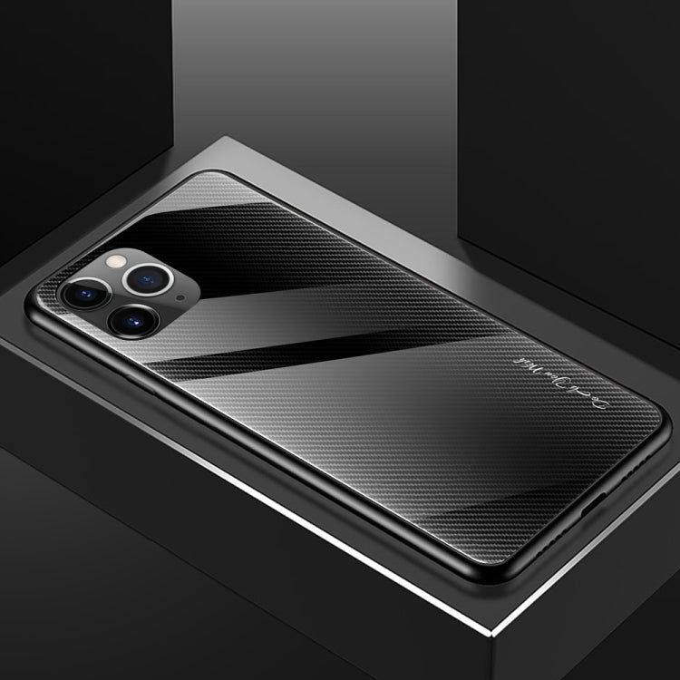 For iPhone 11 Pro Carbon Fiber Texture Gradient Color Glass Case