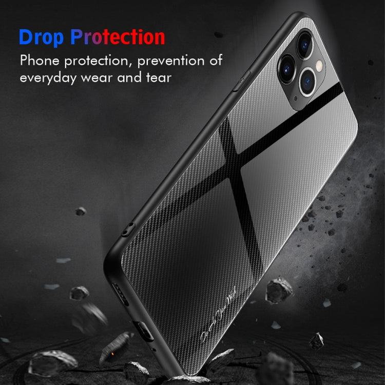 For iPhone 11 Pro Max Carbon Fiber Texture Gradient Color Glass Case