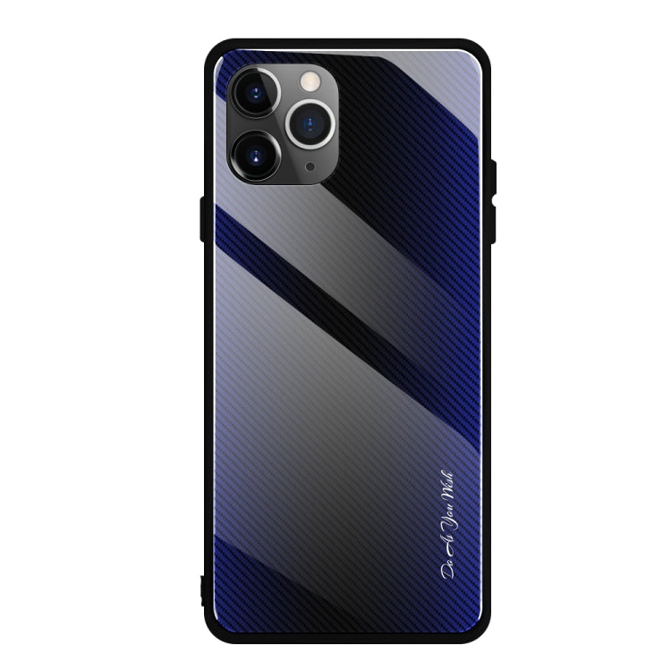 For iPhone 11 Pro Max Carbon Fiber Texture Gradient Color Glass Case