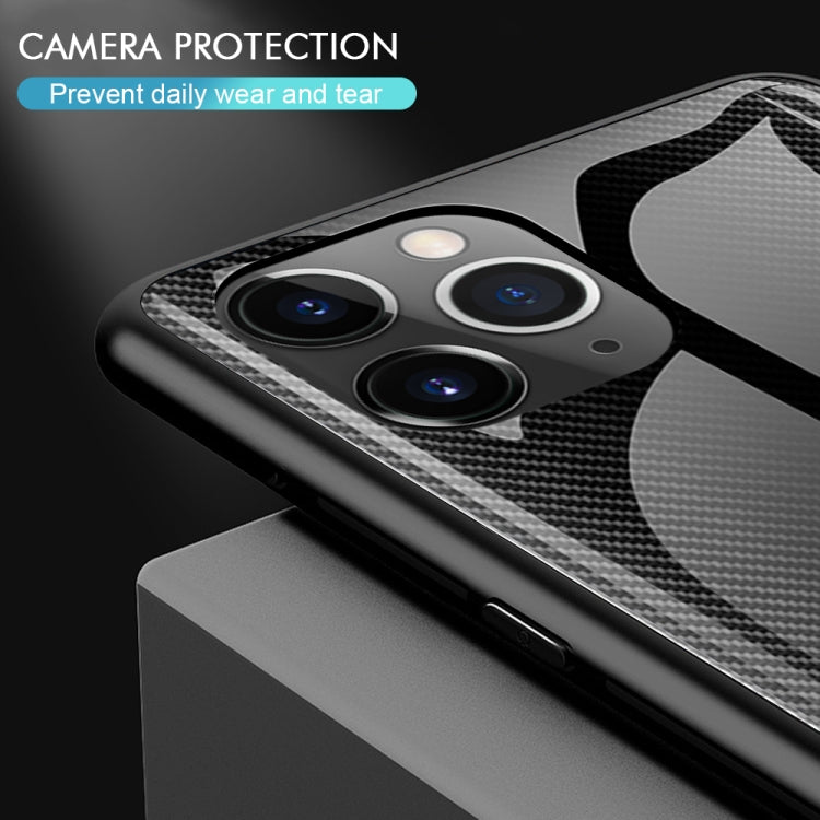 For iPhone 11 Pro Max Carbon Fiber Texture Gradient Color Glass Case