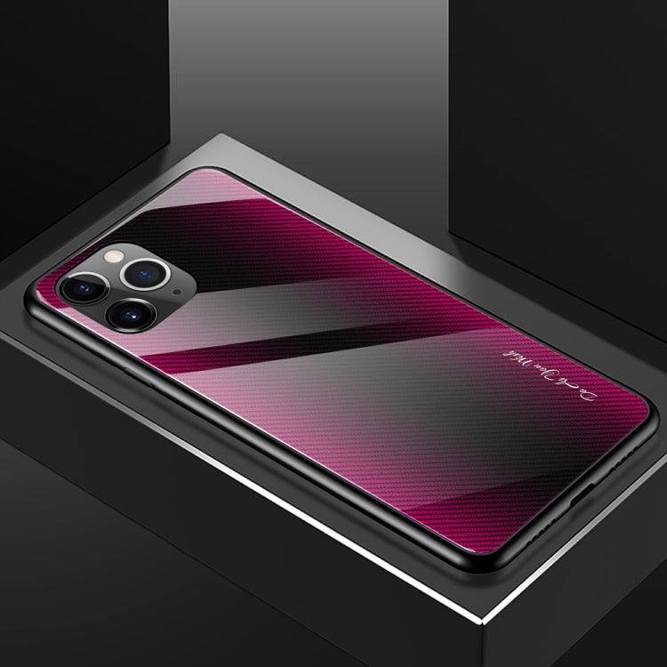 For iPhone 11 Pro Max Carbon Fiber Texture Gradient Color Glass Case