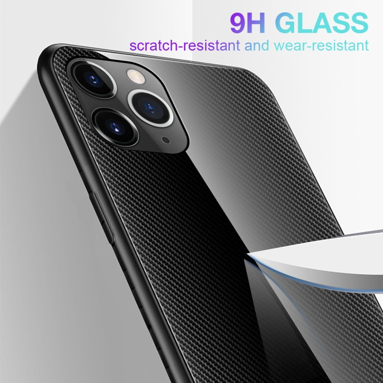 For iPhone 11 Pro Max Carbon Fiber Texture Gradient Color Glass Case