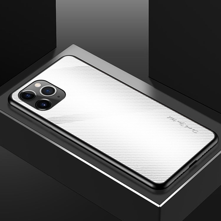 For iPhone 11 Pro Max Carbon Fiber Texture Gradient Color Glass Case