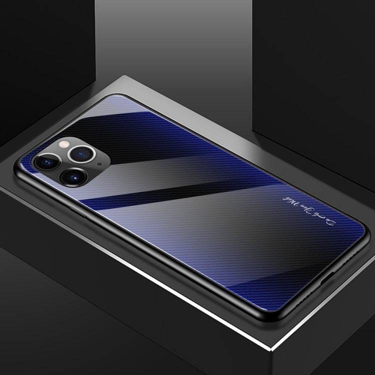 For iPhone 11 Carbon Fiber Texture Gradient Color Glass Case
