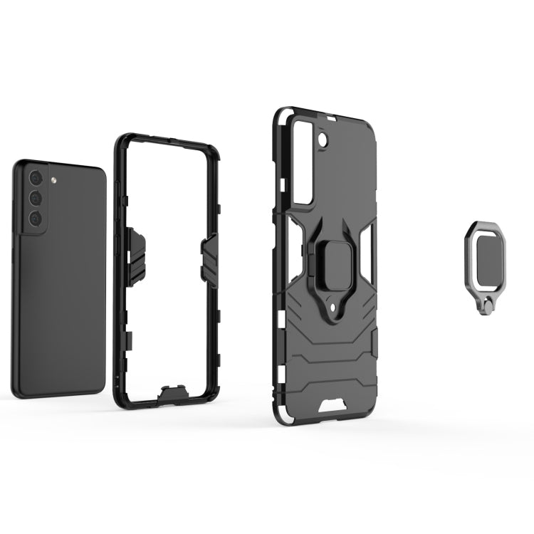 For Samsung Galaxy S21 FE Shockproof PC + TPU Protective Case with Magnetic Ring Holder