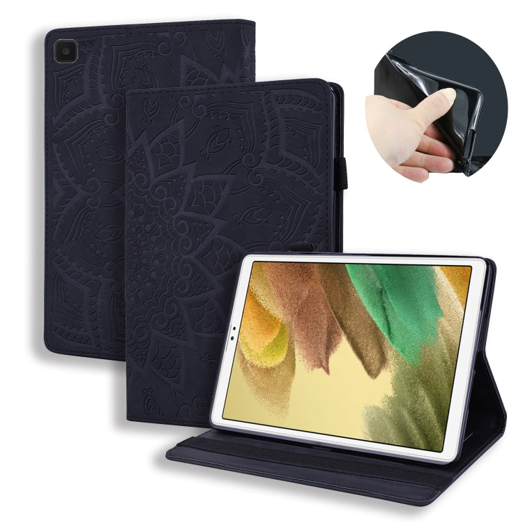 For Samsung Galaxy Tab A7 Lite 8.7 (2021) T220 / T225 Calf Pattern Double Folding Design Embossed Leather Case with Holder & Card Slots & Pen Slot & Elastic Band