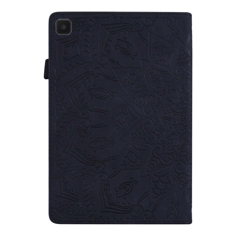 For Samsung Galaxy Tab A7 Lite 8.7 (2021) T220 / T225 Calf Pattern Double Folding Design Embossed Leather Case with Holder & Card Slots & Pen Slot & Elastic Band