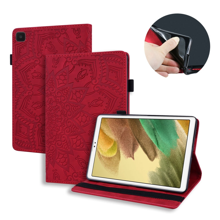 For Samsung Galaxy Tab A7 Lite 8.7 (2021) T220 / T225 Calf Pattern Double Folding Design Embossed Leather Case with Holder & Card Slots & Pen Slot & Elastic Band