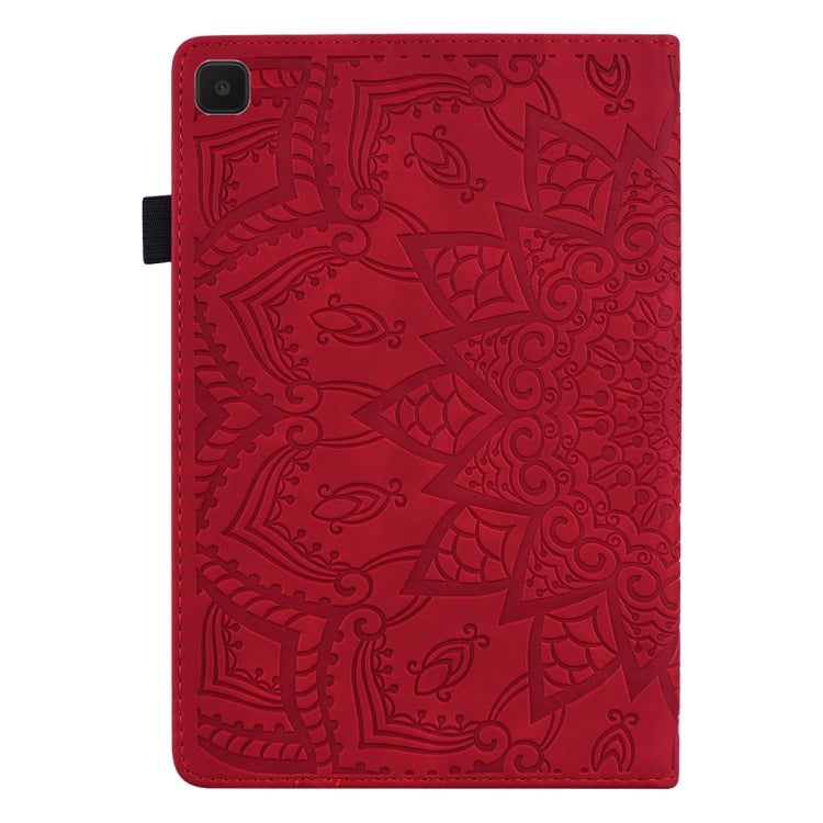 For Samsung Galaxy Tab A7 Lite 8.7 (2021) T220 / T225 Calf Pattern Double Folding Design Embossed Leather Case with Holder & Card Slots & Pen Slot & Elastic Band