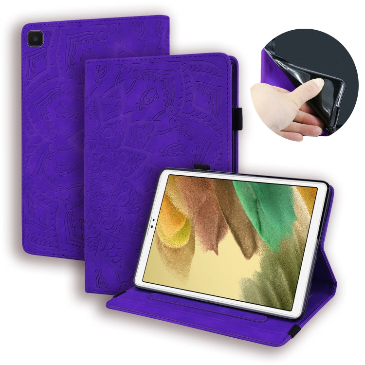 For Samsung Galaxy Tab A7 Lite 8.7 (2021) T220 / T225 Calf Pattern Double Folding Design Embossed Leather Case with Holder & Card Slots & Pen Slot & Elastic Band