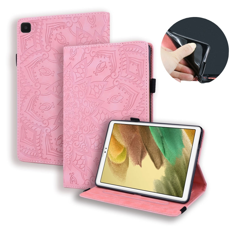 For Samsung Galaxy Tab A7 Lite 8.7 (2021) T220 / T225 Calf Pattern Double Folding Design Embossed Leather Case with Holder & Card Slots & Pen Slot & Elastic Band
