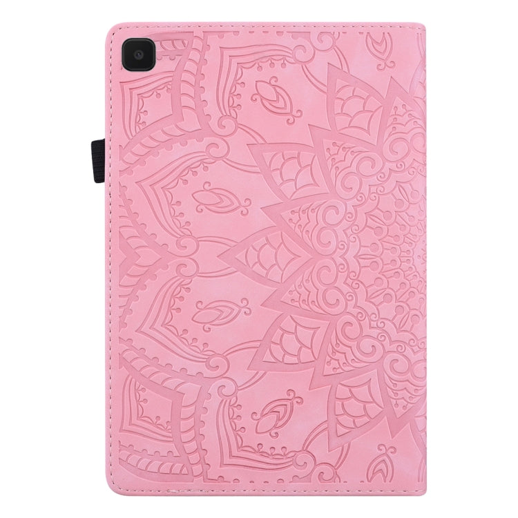 For Samsung Galaxy Tab A7 Lite 8.7 (2021) T220 / T225 Calf Pattern Double Folding Design Embossed Leather Case with Holder & Card Slots & Pen Slot & Elastic Band