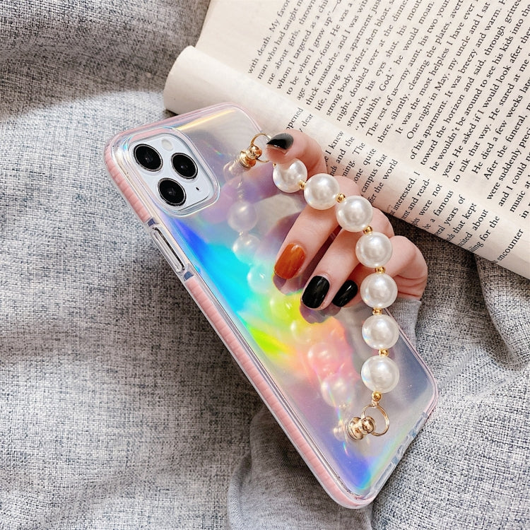 For iPhone 11 Laser TPU Protective Case with Pearl Bracelet